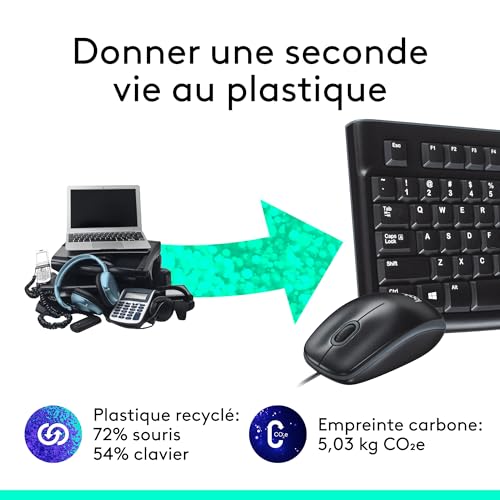 Logitech MK120 Combo Clavier et Souris Optique Filaire pour Windows, Taille Standard, Plug-and-Play USB, Compatible avec PC, Ordinateur Portable, Français AZERTY - Noir