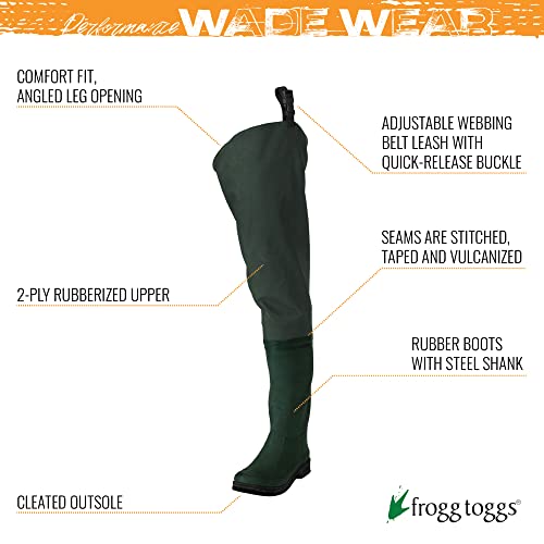 FROGG TOGGS Cascades 2-ply Poly/Rubber Waterproof Fishing Bootfoot Hip Wader for Fishing, Cleated or Felt2