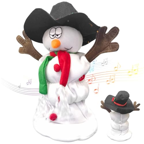 CAKEEYUM Singing Dancing Snowman 12.2in Electric 6 Songs Hatted Funny Face Snowman Plush Cute Stuffed Button Switch Christmas Decorations No Battery Dancing Twerking Sing SNO