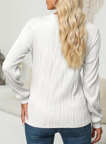 EVALESS Womens Tops Trendy Dressy Casual Long Sleeve Crewneck Basic T Shirts Solid Loose Textured Blouses Outfits3