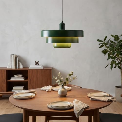 BARCELONA LED Lámpara Colgante MACARRON Verde de 3 Niveles, Metal Hierro, Estilo Bauhaus Minimalista, Diseño Indirecto No Deslumbrante, Clásica Vintage Moderna y Lujo Contemporáneo E27