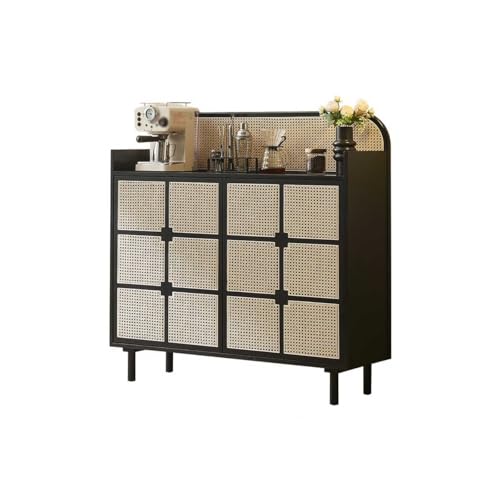 Retro Wooden Sideboard Buffet Cabinet - Rattan Storage for Living Room & Kitchen - Stylish Food Pantry & Porch Cabinet - Versatile Home