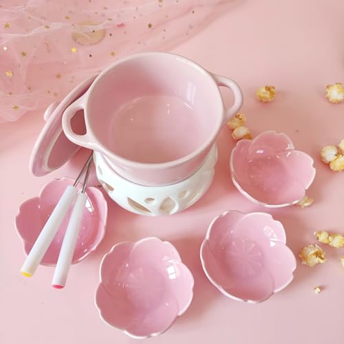 Ceramic Chocolate Fondue Pot Set for Cheese, Candy,Mini Butter warmer Bowl Party Set,Ceramic Hot Pot with 2 Dipping Forks,Buffet Server For the Melted Chocolate for Parties,Wedding,Banquet,Catering