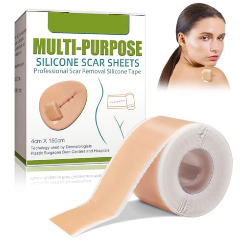 Silicone Scar Sheets,Silicone Scar Tape,Para Cicatrices Causadas por Cesárea,Cirugía,Quemaduras,Queloides,Acné,Etc,Eliminación y Desvanecimiento Eficaz de Cicatrices,Reutilizables(4 * 150cm)