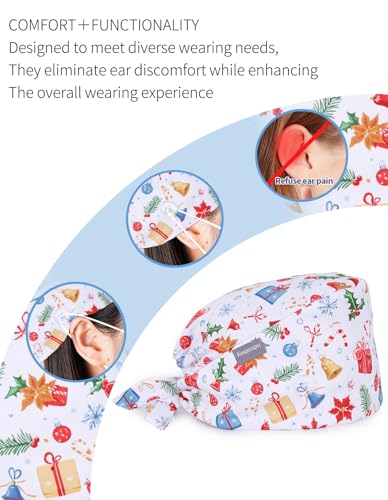 Image of Kousenpu Scrub Caps for Women, Adjustable Women's Surgical Cap with Buttons, Breathable Cute Design for Nurses and Doctors