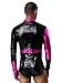 ACSUSS Men Metallic Shiny Bodysuit Contrast Color Stand Collar Long Sleeves Fashion Club Jumpsuit Hot Pink Large