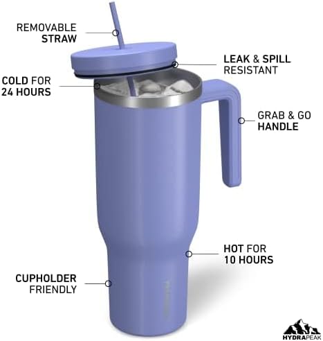 Hydrapeak Voyager 40 oz Tumbler with Handle and Straw Lid | Reusable Stainless Steel Water Bottle Travel Mug Cupholder Friendly | Insulated Cup (Iris) - Image 2