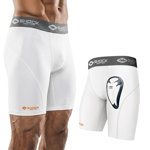 Shock Doctor Compression Shorts with Protective Bio-Flex Cup, Moisture Wicking Vented Protection...