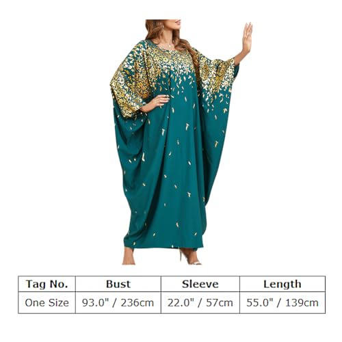 Image of OBEEII Muslim Dress for Women Loose Batwing Sleeved Hooded Beaded Embroidery Long Abaya Dress Kaftan Abayas Islamic Robe