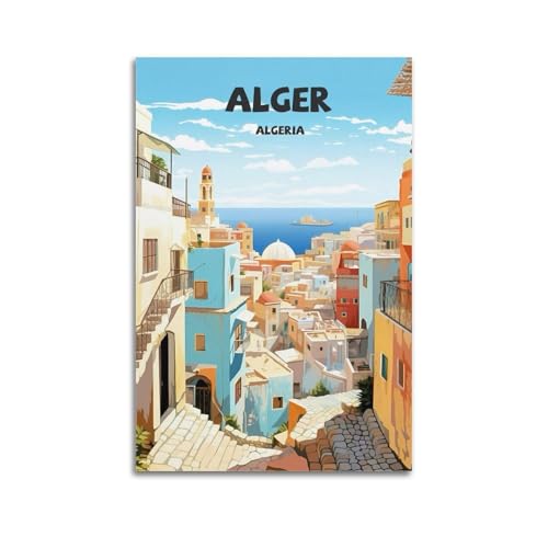 Poster de voyage vintage Alger Algérie - Art mural décoratif pour chambre à coucher - 40 x 60 cm