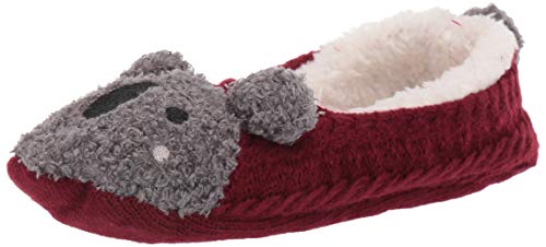 HUE Women's Fluffy Slipper Shue Sock with Grippers, Sangria, Small