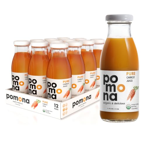 Image of Pomona Organic Carrot Juice, Cold Pressed USDA Organic Juices, 100% Carrots, No Added Sugar, Not From Concentrate, Vegan, Kosher, Non GMO, Pasteurized, 8.4 Ounce (Pack of 12)