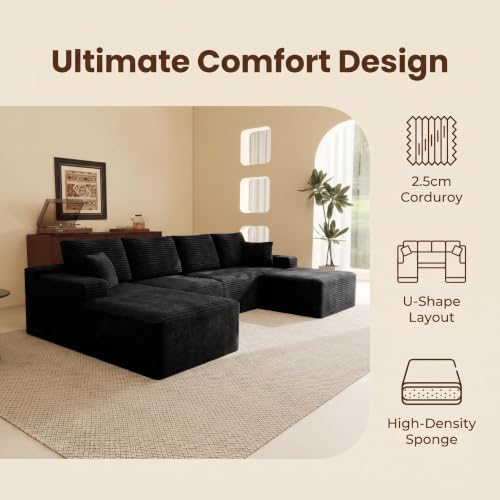 Image of Modular Cloud Sectional Sofa, Oversized Corduroy Boneless Couch | Luxury Comfort, Deep Seat, Couches for Living Room and Apartment, No Assembly Required