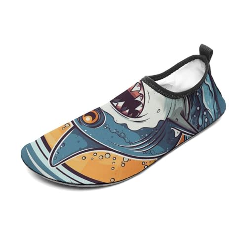 Water Shoes for Women Men Hand Drawn Shark Water Sports Shoes Slip-on Breathable Lightweight Athletic Aqua Sock 11/12men