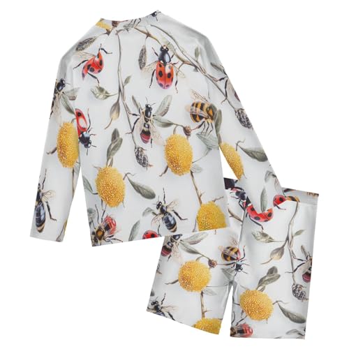 Ladybug and Bess Boys Swimsuit Rash Guard Toddler Kids Long Sleeve Swim Shirt and Trunks Swimwear Set 3-10Y2