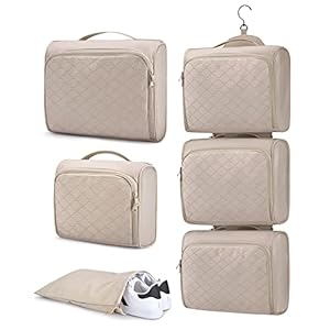 Hanging Packing Cubes for Travel, BAGSMART 6 Set Travel Organizer Cubes for Travel Accessories, Portable Suitcase Organizer Bags Set with Shoe Bag, Lightweight Stow and Go Travel Luggage Packing Organizer for Women