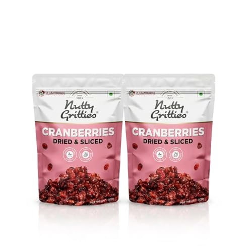 Image of Nutty Gritties Cranberries Cranberry Dried Sliced US Berries 400g, Healthy Snack for Kids and Adults, (Pack of 2 x 200g each)
