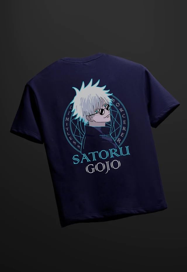 Buy Brief Chickade Satoru Gojo - Jujutsu Kaisen - Oversized Tshirt (S, Navy) at Amazon.in - Image 2