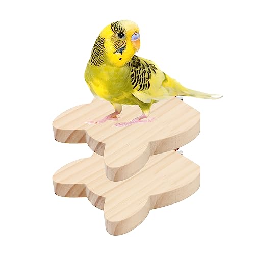 Image of 2 Pieces Bird Perch Platform Wooden Stand Toy for Small Bird Parrot Parakeet Cockatiel Budgie Lovebirds Conures Finches Rat Cage Accessories (Cat Head Shape)