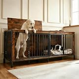 FurnPulse 78" XXL Dog Crate Furniture for Medium and Large Dogs, Wooden Indoor Dog Kennel with Removable Divider, Flip-Top Opening, 3 Doors, Indoor Dog Crate Cage House for Home