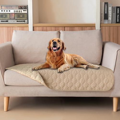 Image of gogobunny 3X Stronger Waterproof Pet Blanket, Scratch Proof Furniture Protector for Dogs Cats, Reversible Cover 32x53 Inch, Dark Beige