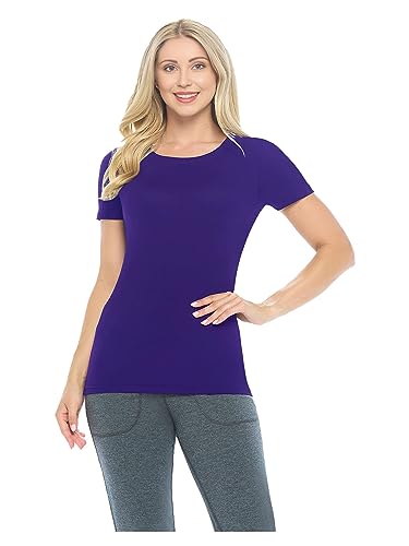 ACTIVE UNIFORMS Women's Short Sleeve Round-Neck T-Shirt Under Scrub (Purple, Large)