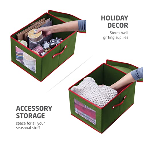 Zober Holiday Accessory And Decor Storage Box 2-Pack With Decorative Trim, Holiday Storage Solution, Green #TOP3