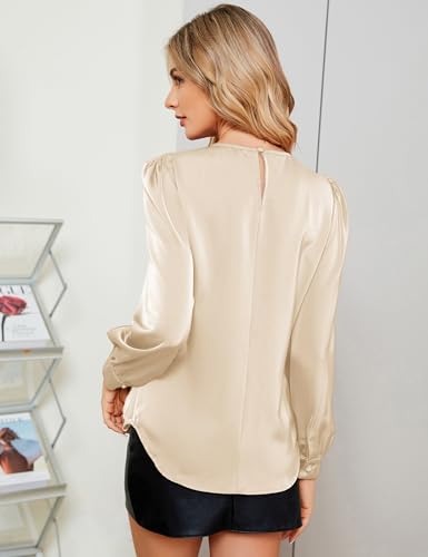 JASAMBAC Women's Satin Silk Blouses Keyhole Neck Long Sleeve Shirts Dressy Business Casual Office Work Tops Fall Outfits 20253