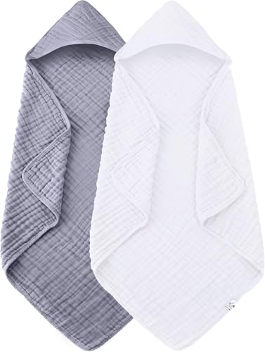 Image of Spotted Play Super Soft Baby Bath Towels, Absorbent Terry Cloth, Hooded Newbron Towel for Boy Girl, 30 x 30 Inch - White