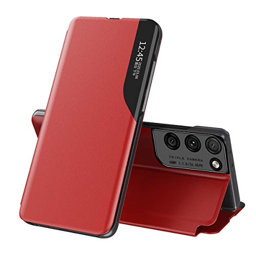 Compatible with Samsung Galaxy S21 Ultra Case, Clear Smart View Window Case + Flip PU Leather Stand Cover for Drop Shockproof Protective Cover for Samsung Galaxy S21 Ultra Blue QH3