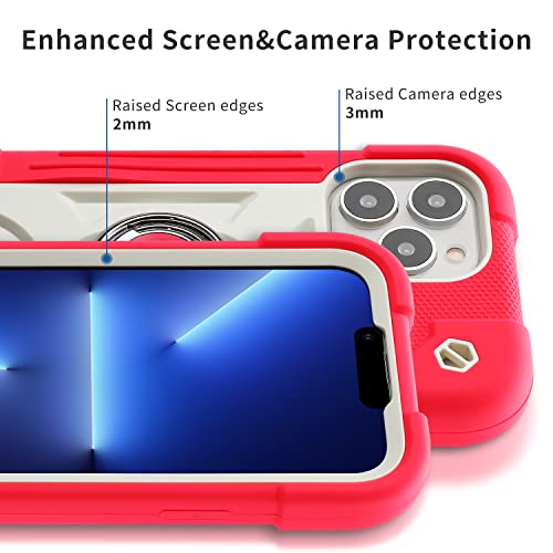 Image of MARKILL Compatible with iPhone with Built-in 360Rotating Ring Stand, Military Grade Drop Protection Full Body Rugged Heavy Duty Case Durable Cover (Hot Pink, iPhone 13 Pro Max 6.7 inch)