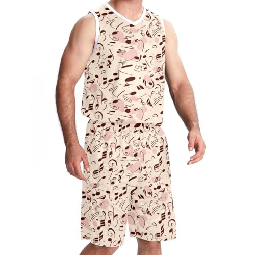 KQNZT Basketballtrikot, Custom Basketball Trikot, Herren Athletic Basketball Trikots Musiknoten Retro, Design 3999, M