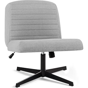 VECELO Armless Criss Cross Chair Legged No Wheels, Swivel Height Adjustable Fabric Wide Seat for Make Up/Bedroom/Small Space