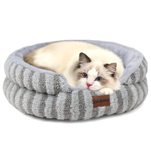 ZAKAPAWS Cat Bed Kitten Bed - Washable Round Cat Beds for Indoor Cats, Soft Corduroy Fleece Pet Bed for Puppy and Kitten with Removable Double-Sided Inner Cousion, 20