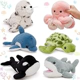 MaoGoLan 6Pcs Sea Animal Plush Toys Ocean Stuffed Animals for Kids, Large Bulk Party Favors with 10'' Plush Whale Shark Turtle Seal Orca Octopus, Classroom Decorations Christmas Valentine's Day Gifts