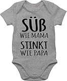 Baby Body Junge Mädchen - Sprüche - Süß wie Mama - schwarz - 3/6 Monate - Grau meliert - bodys für babys mit sprüchen babymode witzig spruch papa strampler geschenk geburt babygeschenk spruche
