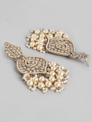Image of Rubans Chandelier Earrings Kundan Pearl Traditional Jewellery Wedding Festive Gift for Women & Girls