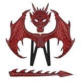 MMOO Pu Foam Dragon Wings Parties Cosplay Pretend Play Dress Up Wings (Red+Mask Tail)