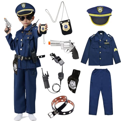 ZUCOS Déguisement Costume de Policier de Luxe Kit de Jeu de Pôle pour Enfants Halloween Carnaval Anniversaire Cadeaux de Noël Garçons 3-4 ans
