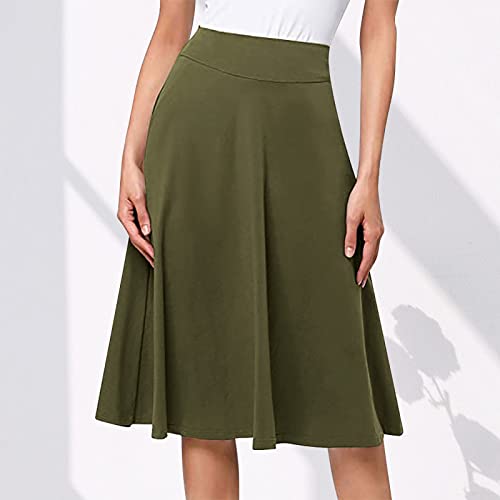 Ladies High Waist Knee Length Skirts Casual Solid Color Comfortable Flared Skirt for Women Flowy Pleated Skirts2