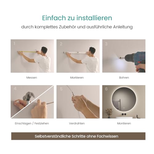 EMKE Runder Badspiegel mit Beleuchtung 80 cm, Dimmbar – Ansicht 4