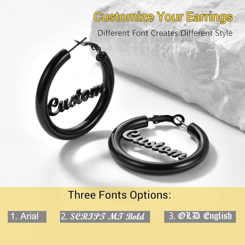 Image of Stainless Steel Chunky Hoop Earrings For Women, Minimalist and Chic, Black /Gold Plated, Round Hoops Earrings Hypoallergenic, Size: 30mm /40mm /60mm /80mm, Come with Box