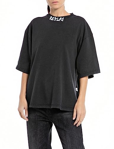 T-shirt REPLAY col rond en coton noir XXS pour femme
