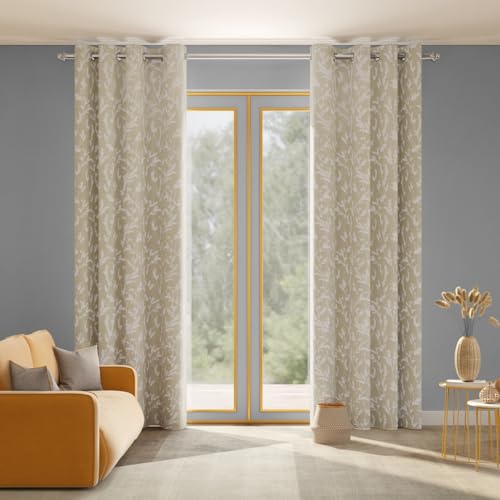 Image of haus & kinder Printed Jacquard Door Curtains 7 Feet Long Pack of 2 Door Curtains, 7 Feet Curtains for Door (Whispering Willows, Taupe 130x213 CM)