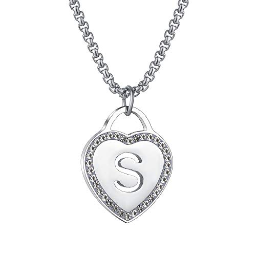 CALIS Women's Silver Initial Necklace Stainless Steel Love Heart Tiny Letter Necklace Personalized Name Jewelry for Girlfriend Gift 26 Alphabet Letters
