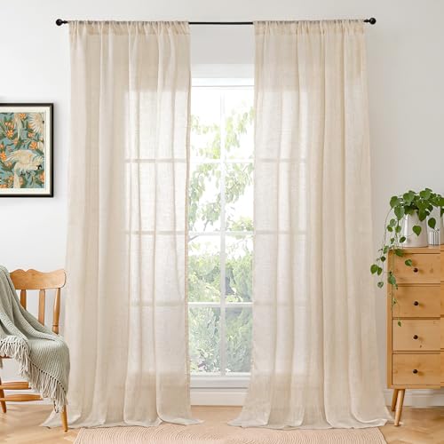 Image of BGment Linen Curtains 84 Inch Length for Living Room Windows, Semi Sheer Natural Textured Drapes for Bedroom Dining Farmhouse Decorative Rustic Rod Pocket Lightweight, 2 Panels Set, Each 38 Inch Wide
