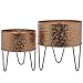 MyGift Modern Hammered Copper Tone Planter Pot, 8 and 10 Inch Metal Round Plant Container with Matte Black Wire Stand, Set of 2 - Handcrafted in India