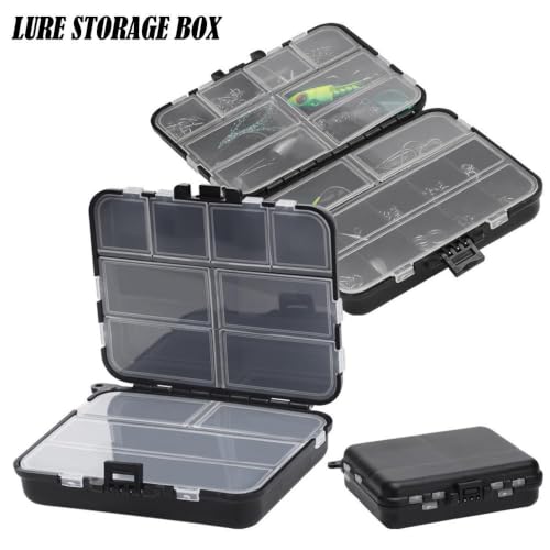 Caja de aparejos para señuelos de pesca, caja transparente visible de almacenamiento portátil con 9 compartimentos individuales, ideal para hombres, padres y principiantes miniatura 4