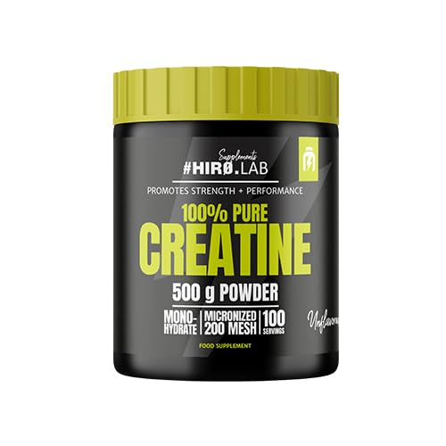 #HIRO.LAB Monohidrato de creatina pura – Mejora la resistencia y la recuperación muscular | 100 porciones, 200 MESH micronizado – 500 g