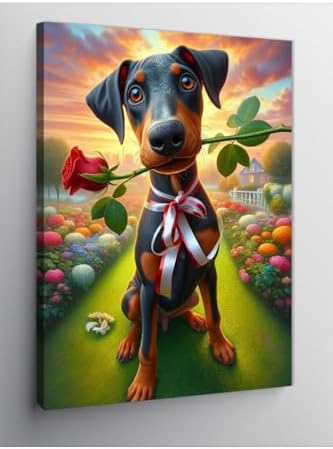 Tablo Mega Kanvas Tablo Ağzında Gül Tutan Köpek 70 X 100 Cnvsdkey-116971-70-100